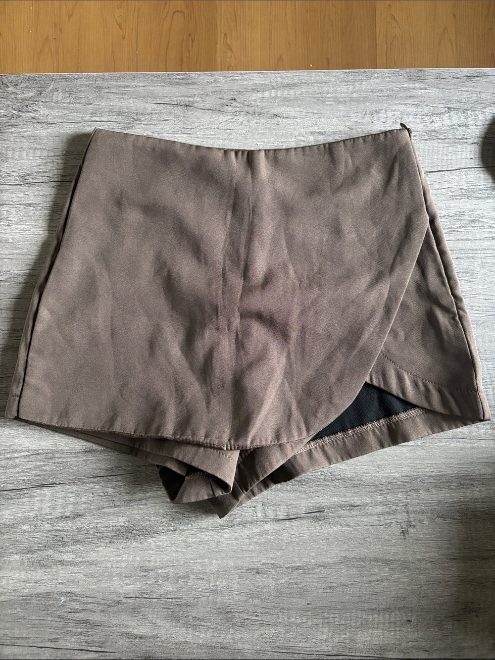 High-Waist Taupe Wrap Skort with Built-In Shorts
